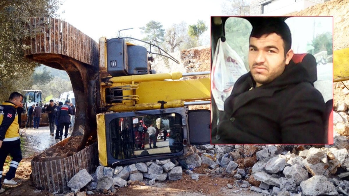 Devrilen iş makinesinin operatörü feci şekilde can verdi