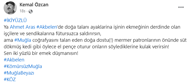Sendikacı Kemal Özcan; Ahmet Aras "iki yüzlü bir emek düşmanı"