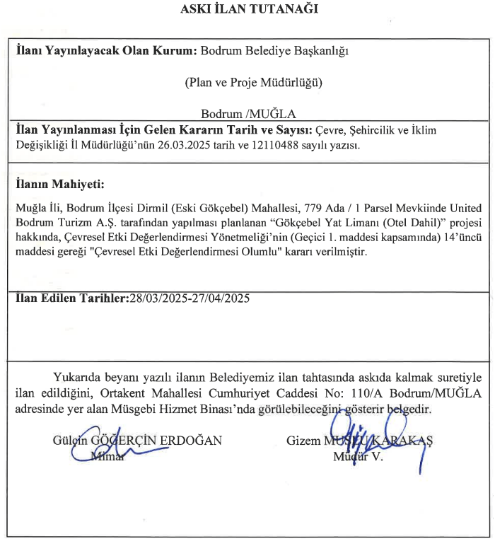 Bodrum'da Gökçebel Yat Limanı Projesine ÇED Olumlu Kararı Verildi