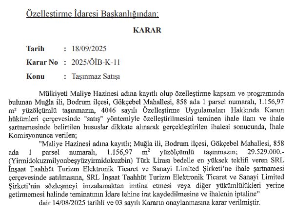 Bodrum Gökçebel’de Kamu Arazisi Satıldı: 29,5 Milyon TL’lik Özelleştirme Tartışma Yarattı