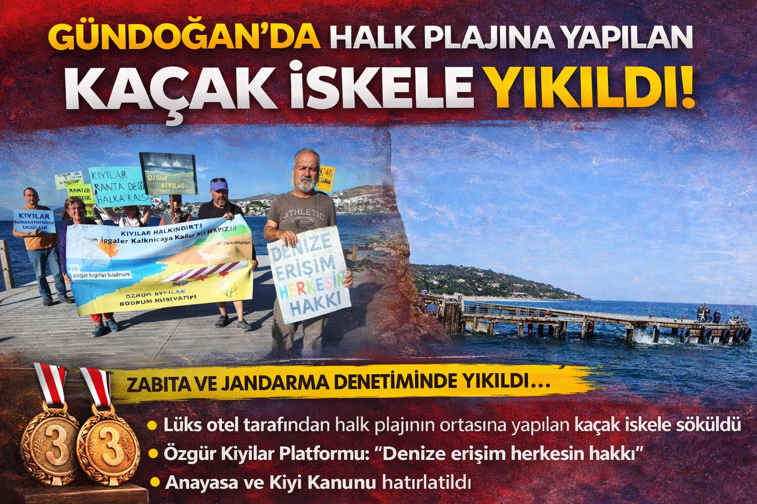 Gündoğan’da Halk Plajına Yapılan Kaçak İskele Yıkıldı