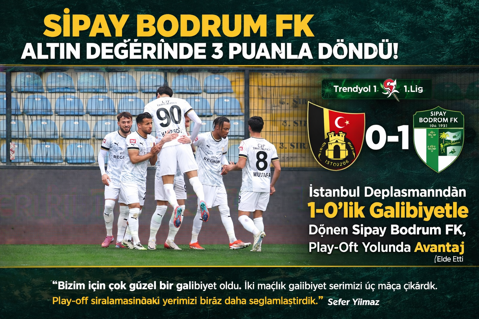 Sipay Bodrum FK, İstanbul’dan Altın Değerinde 3 Puanla Döndü
