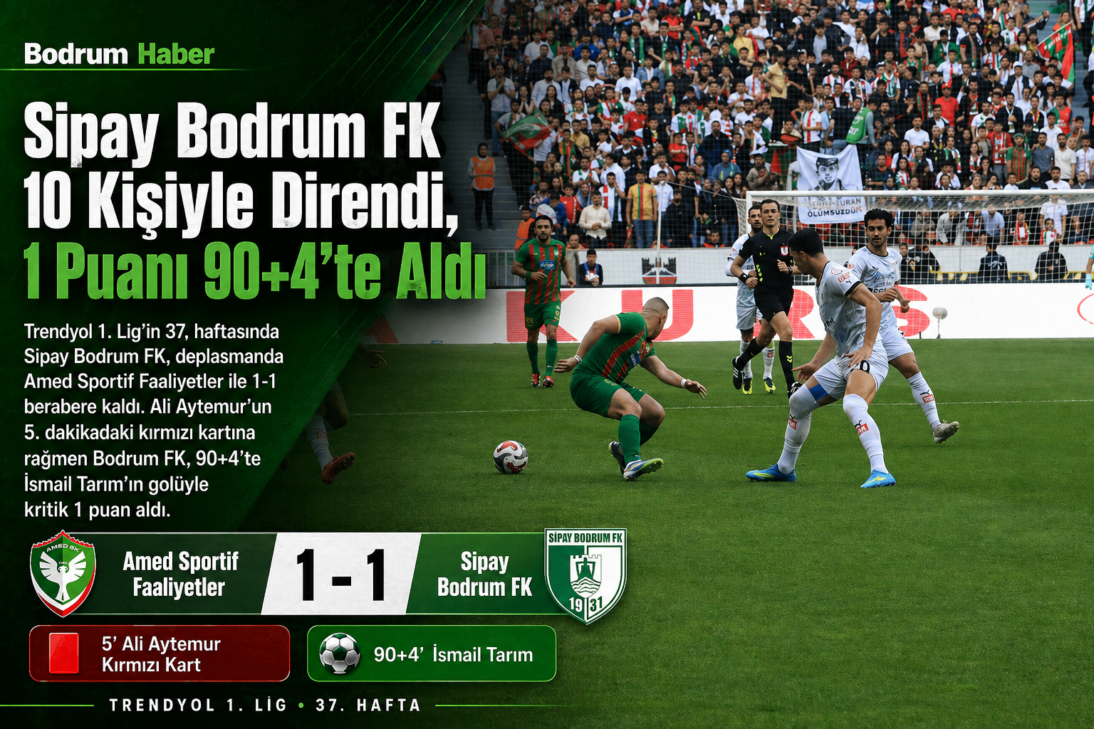 Sipay Bodrum FK 10 Kişiyle Direndi, 1 Puanı 90+4’te Aldı