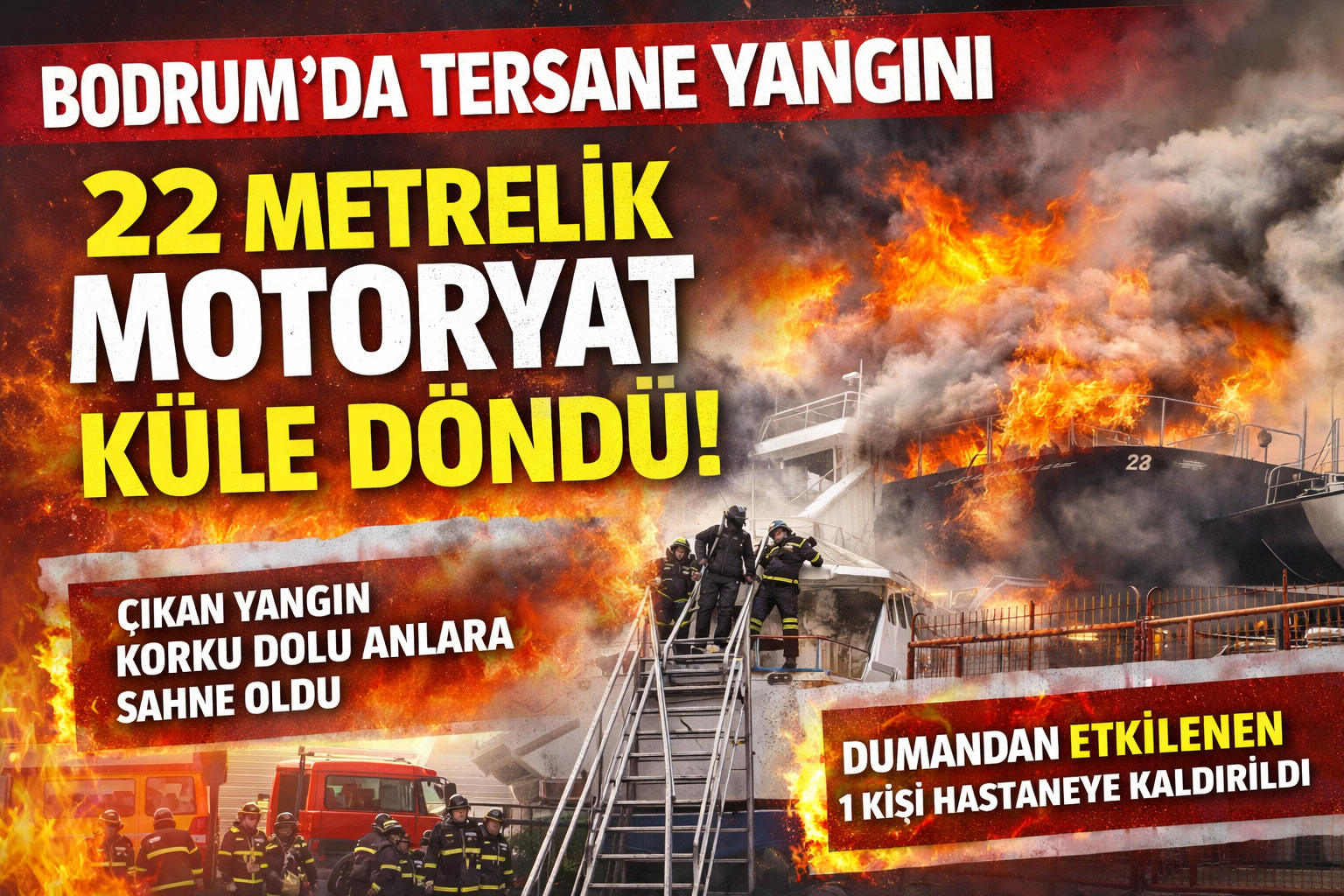 Bodrum’da Tersanede Yangın: 22 Metrelik Motoryat Küle Döndü