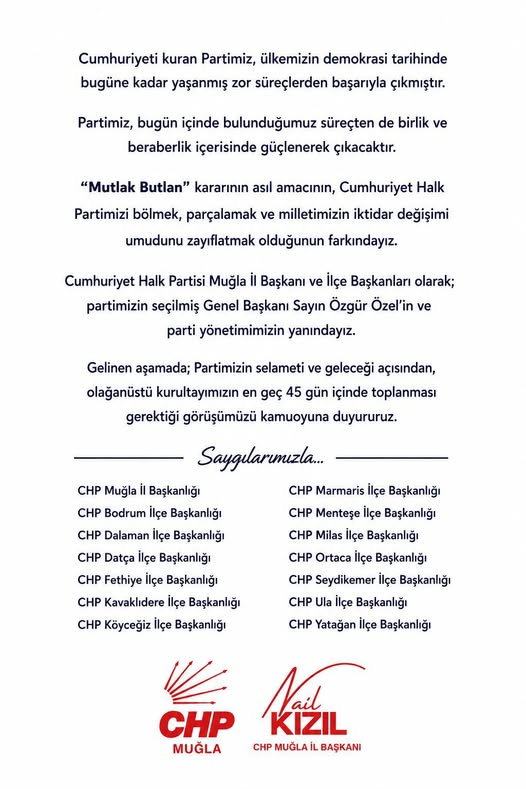 CHP Muğla’dan Mutlak Butlan Açıklaması: 45 Gün İçinde Kurultay Çağrısı