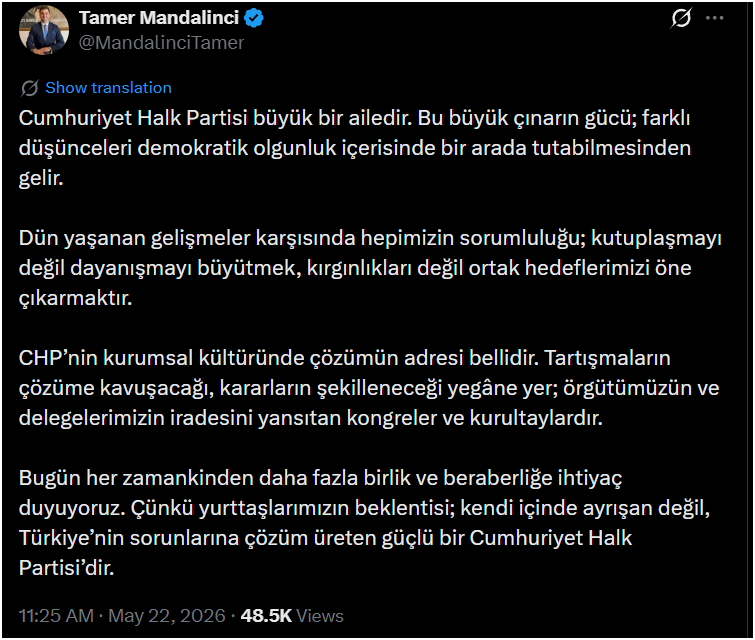 Mandalinci’den CHP’de Mutlak Butlan Tartışmasına Kurultay Vurgusu