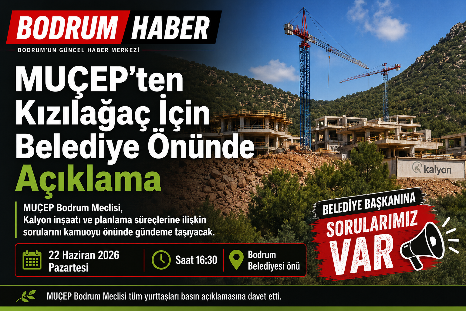 MUÇEP’ten Kızılağaç İçin Bodrum Belediyesi Önünde Basın Açıklaması Çağrısı
