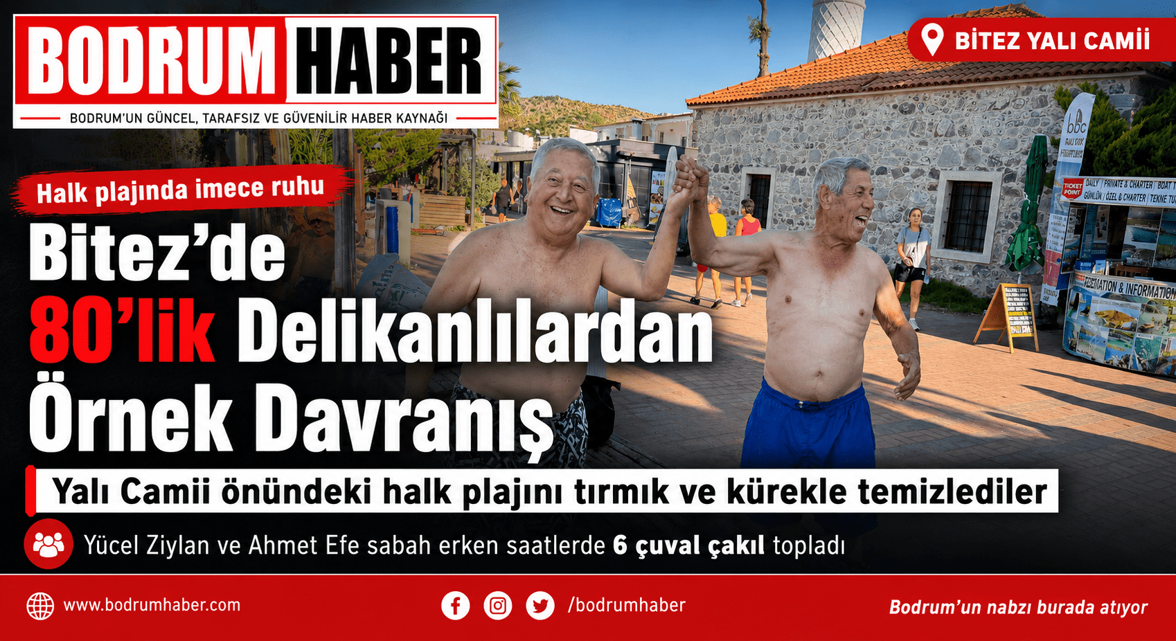 Bitez’de 80’lik İki Delikanlıdan Plaj Temizliği Örneği