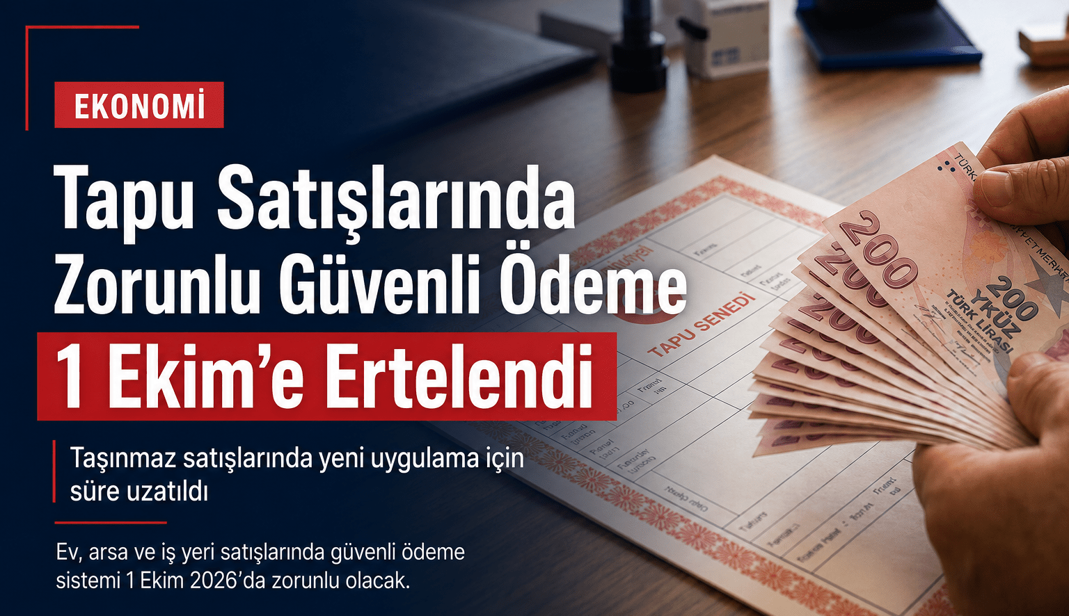 Tapu Satışlarında Güvenli Ödeme Sistemi 1 Ekim’e Ertelendi