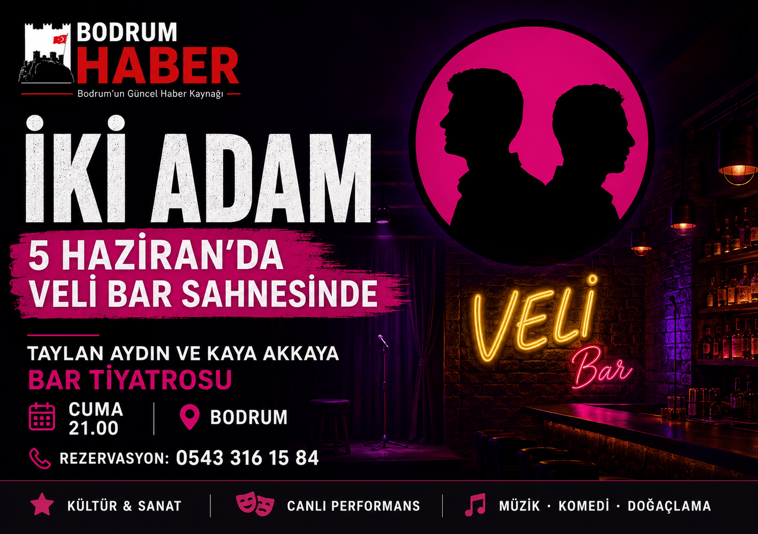 Bodrum’da Kahkaha Gecesi: İki Adam, Veli Bar Sahnesinde