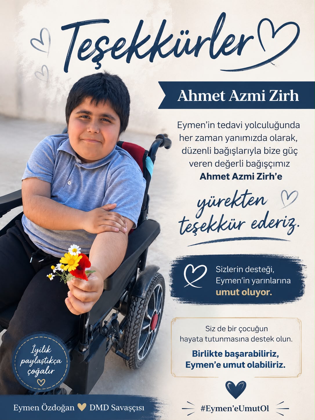 İş Dünyasına Örnek Dayanışma: Ahmet Azmi Zirh’tan Eymen’e Düzenli Destek