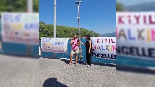 Akyaka’da kıyı işgaline havlulu protesto