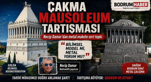 Bodrum Meydanı’ndaki metal Mausoleum tartışma yarattı: Necip Damar’dan “çakma maket” tepkisi