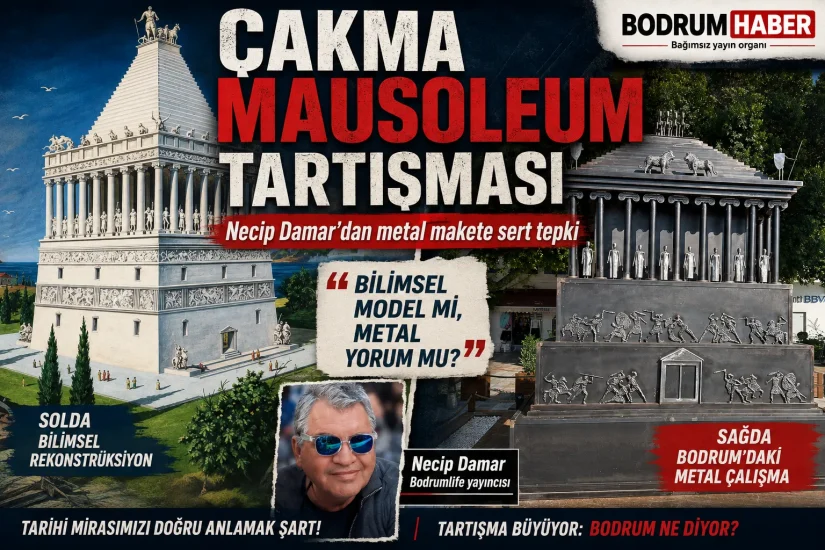 Bodrum Meydanı’ndaki metal Mausoleum tartışma yarattı: Necip Damar’dan “çakma maket” tepkisi